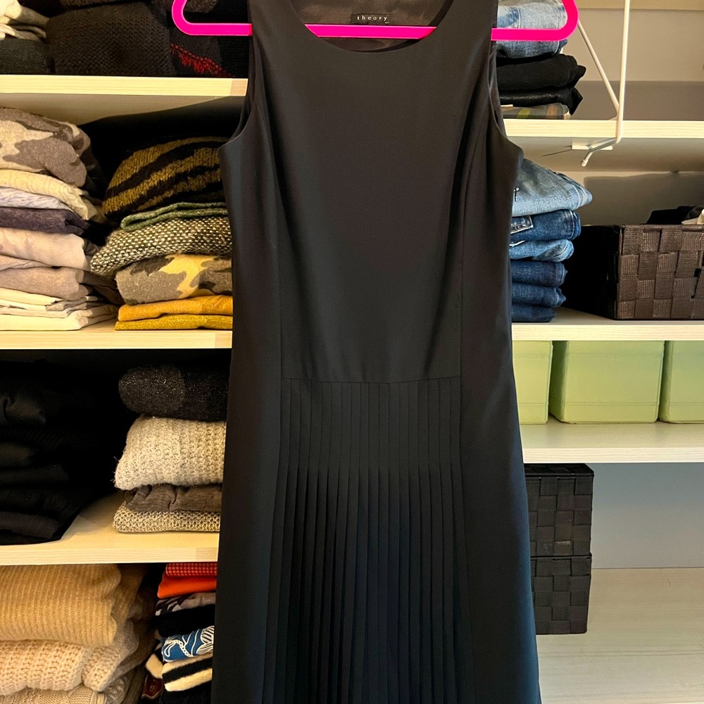 Theory Black Work Dress with Pleated Detail